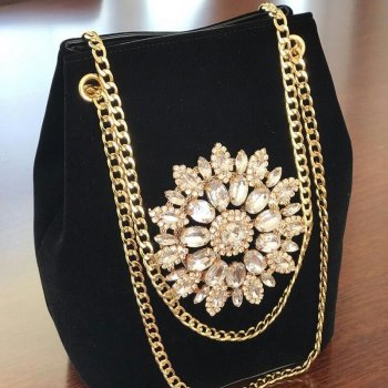 Elegant Rhinestone Peacock Clasp Velvet Cocktail Evening Handbag